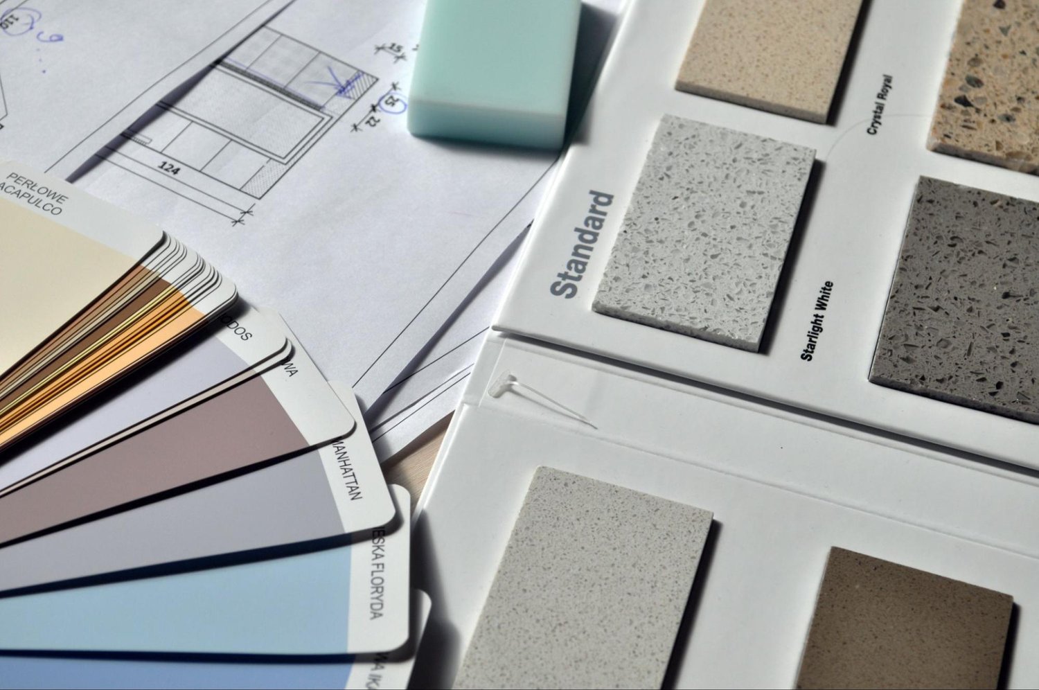 Color swatches and design materials for interior decoration